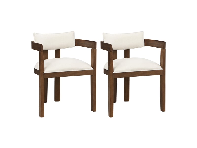  Lot de 2 chaises de salle à manger en bois massif et lin, chaises couleur noyer avec accoudoirs  - Conforama A