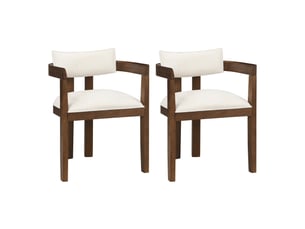 Lot de 2 chaises de salle à manger en bois massif et lin, chaises couleur noyer avec accoudoirs