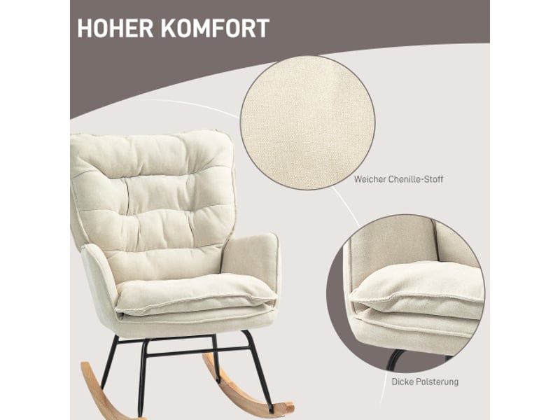  Fauteuil à bascule beige en tissu effet chenille, accoudoirs, charge 120 kg, pour salon et chambre  - Conforama B