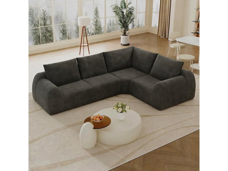  Canapé 4 places gris foncé en tissu chenille, sans armature, 267cm  - Conforama E