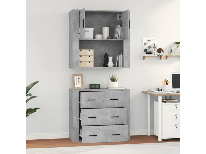  Buffet haut - bahut - meuble de rangement gris béton bois d'ingénierie  - Conforama E