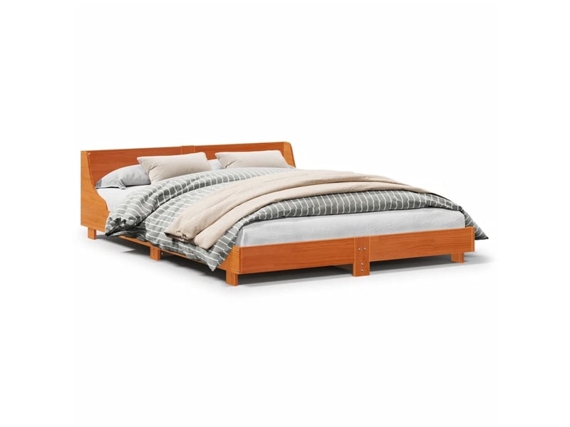  Lit double- lit adulte -  cadre de lit sans matelas  marron 160x200cm bois pin massif  - Conforama A