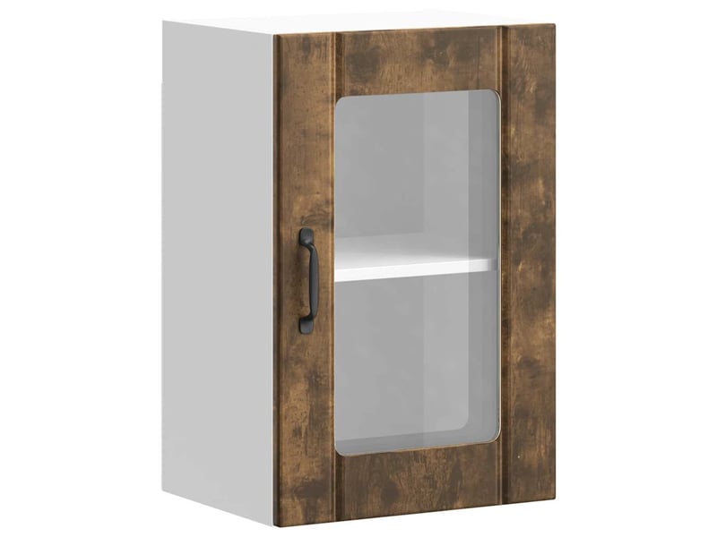  Meuble de rangement, armoire murale de cuisine avec porte en verre lucca chêne fumé  - Conforama A
