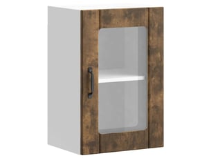 Meuble de rangement, armoire murale de cuisine avec porte en verre lucca chêne fumé