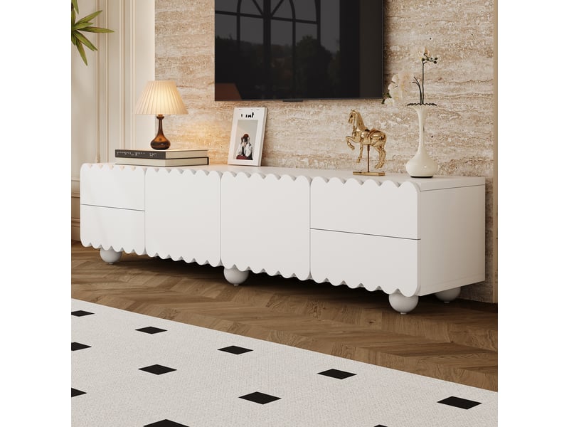  Meuble tv bas blanc 175x38x37 cm - design moderne et épuré, idéal salon contemporain  - Conforama B