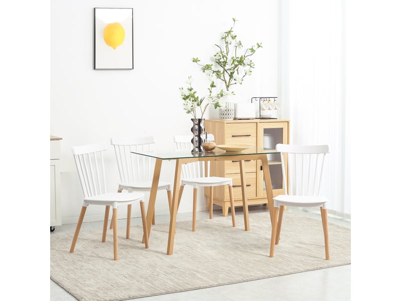 Lot de 4 chaises style scandinave dossier haut assise en polypropylène pieds en hêtre 48 x 52,5 x 83 cm blanc  - Conforama D