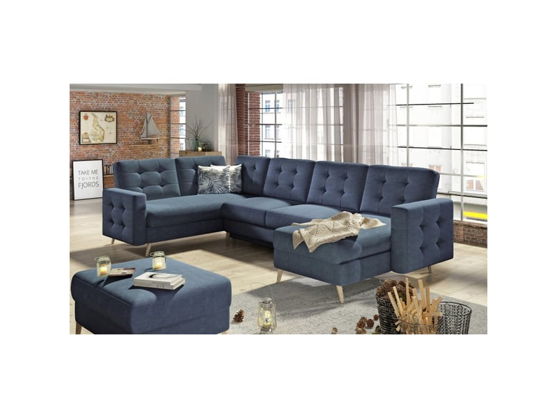  Canapé d'angle panoramique convertible hasgard u 326 cm bleu pétrole avec coffre  - Conforama B