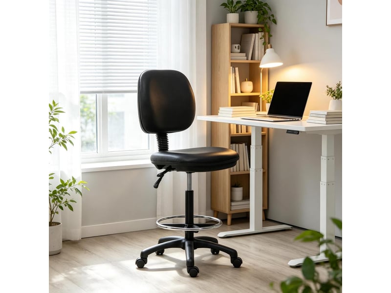  Tabouret de bureau haut pivotant réglable en hauteur avec repose-pieds noir T5828P566720 - Conforama B