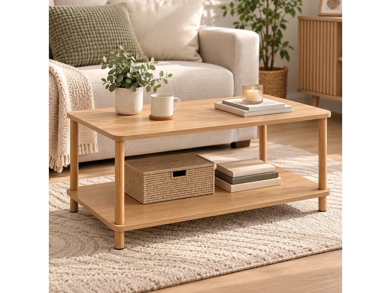  Table basse rectangulaire avec 2 plateaux, coloris bois naturel - longueur 80 x profondeur 40 x hauteur 41 cm  - Conforama B