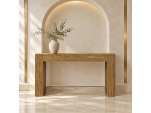Table basse 150 x 30 x 80 cm marron en mdf, style campagne, console pour entrée et salon avec espace décoratif