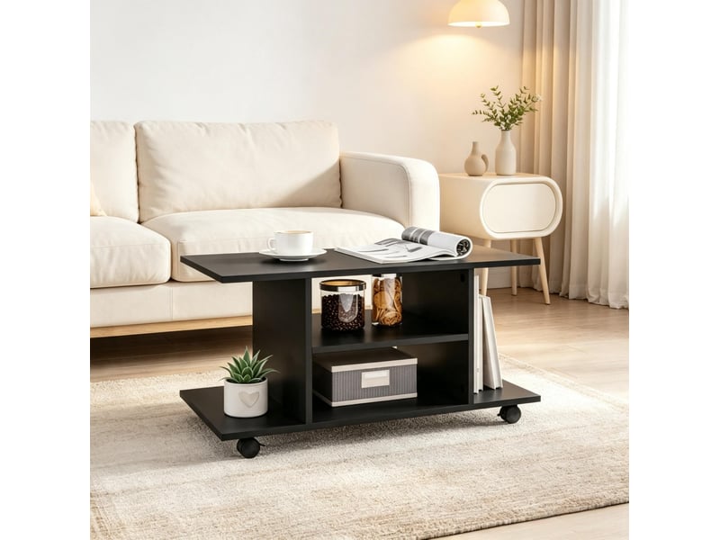  Meuble tv mobile 80x40x40 cm avec 4 roulettes, en panneau de particules noir  - Conforama D