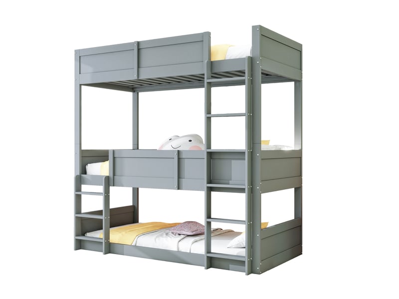  Lit superposé triple enfant 90 x 200 cm gris en bois  - Conforama A