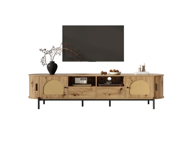  Meuble tv avec portes coulissantes, 2 tiroirs, niches ouvertes et passe-câbles, pour salon, 200 × 40 × 49,5 cm  - Conforama A
