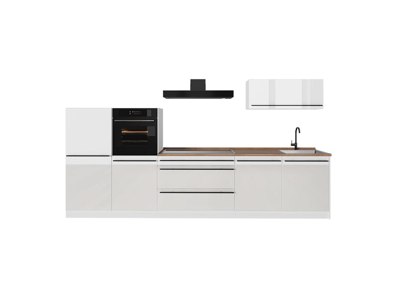 Vicco cuisine, blanc haute brillanceblanc, 340cm plan de travail chêne doré - Conforama A