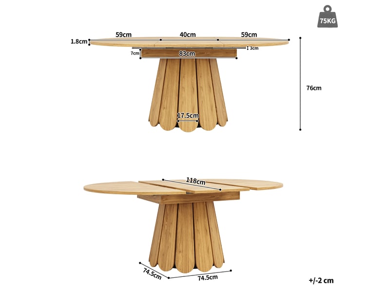 Table à manger extensible ronde 118-158x118x76cm bois pour 6 personnes FC - Conforama C