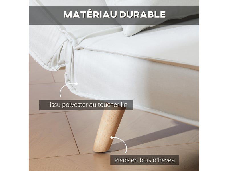  Canapé-lit 1 place avec dossier réglable, coussin inclus et pieds charge pliables 120 kg blanc  - Conforama E