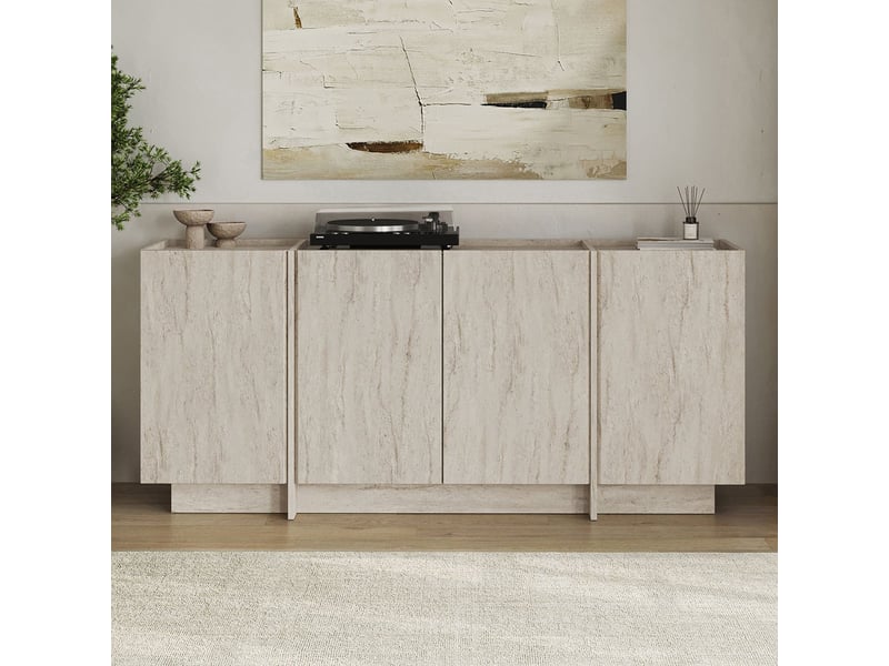  Buffet de salon 4 portes avec étagères et fermeture douce dorma - beige  - Conforama D