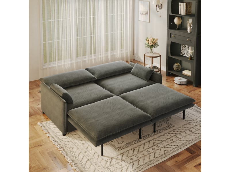 Canapé convertible 3 places gris foncé en chenille avec rangement, 206 cm Fay Lum - Conforama B