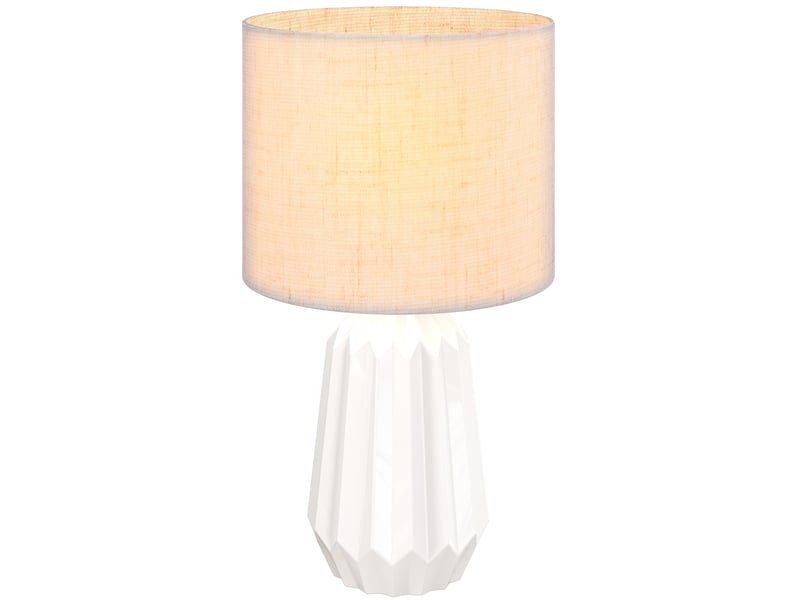  Lampe de table avec base en céramique et abat-jour en lin, lampe de chevet avec interrupteur, culot e27, blanc et beige  - Conforama A