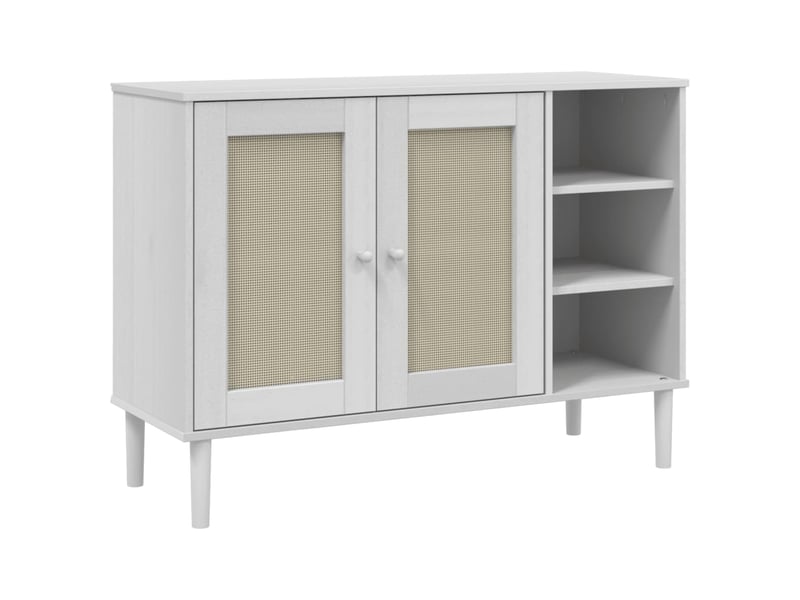  Buffet - bahut - meuble de rangement senja aspect rotin blanc 112x40x80cm bois massif de pin  - Conforama A