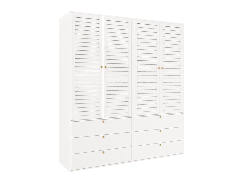  Armoire chambre 180x50x200cm, garde-robe 4 portes à persiennes, pour chambre et dressing, en panneaux de particules style moderne, blanc  - Conforama D