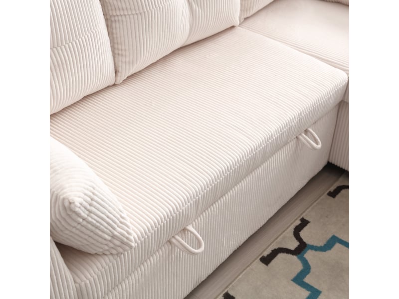  Canapé modulable d'angle convertible avec rangement intégré en velours côtelé beige structure bois massif  - Conforama R