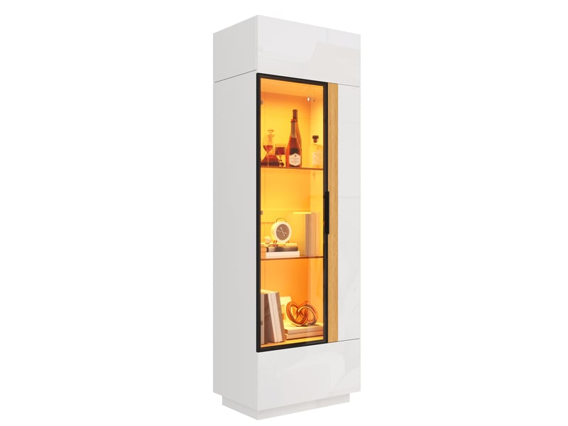  Vitrine haute 60x40x180 cm, éclairage led, commande par application, portes vitrées, grand rangement pour salon et séjour - blanc  - Conforama A