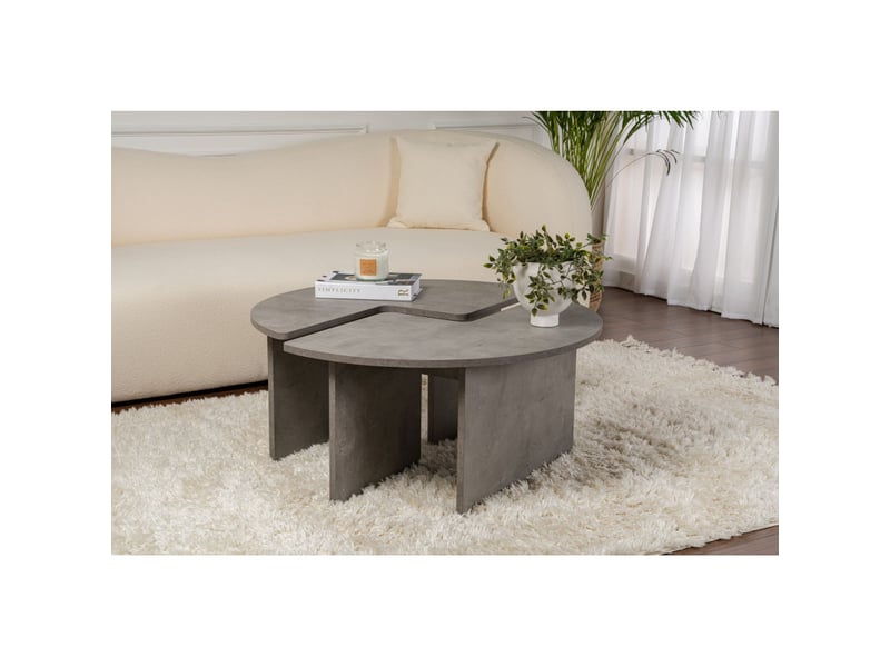  Table basse ronde en bois mdf mélaminé gris béton ø90 x 41 cm  - Conforama B
