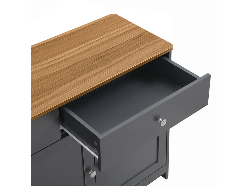 Buffet cuisine moderne 160x75cm, 4 portes 3 tiroirs, rangement salle à manger gris noir mdf - Conforama R