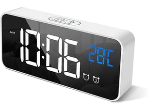 Réveil numérique led, alarme de miroir portable avec double alarme roupillon temps gradateur de luminosité réglable sur 4 niveaux (blanc)