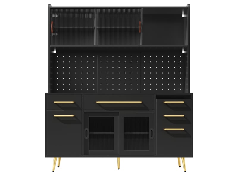  Buffet moderne led avec panneau perforé, tiroir et porte vitrée, noir, cuisine &amp; salon  - Conforama A