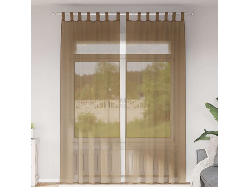  Lot de 2 rideaux en voile, voilages avec boucles marron clair 140x260 cm cf44307  - Conforama B