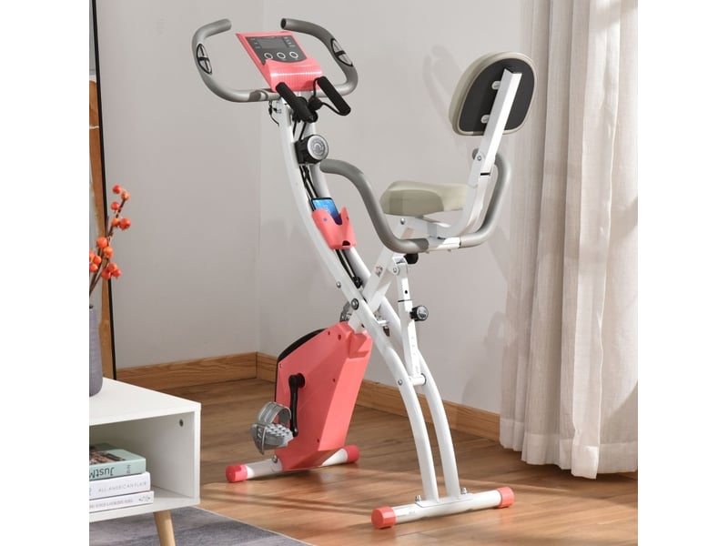 Vélo d'appartement 105x48x118 cm pliable 2-en-1 métal rose et blanc - Conforama B