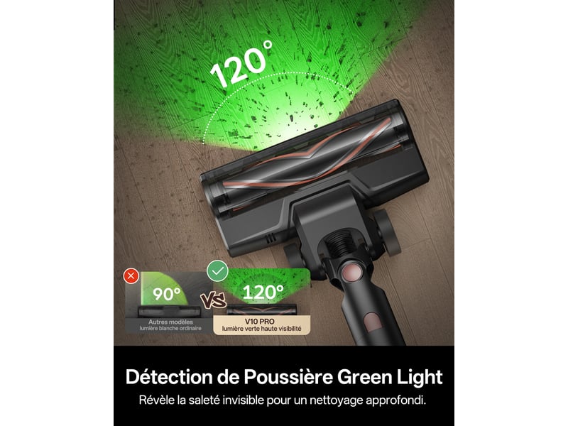  Vactidy blitz v10 pro-aspirateur balai sans fil-55kpa100aw-45min-éclairage led-tube télescopique-aspirateur pour poils d'animauxtapissols  - Conforama C