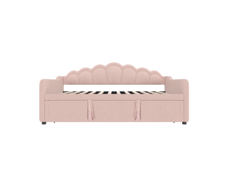  Lit banquette extensible 90-180 x 200 cm avec lit gigogne et led, velours rose  - Conforama A