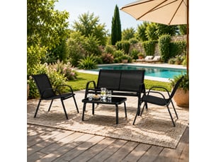 Ensemble de mobilier de jardin 4 places avec table en verre noir