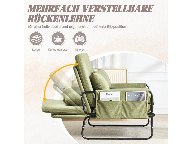 Canapé convertible 2 places chenille olive cadre métal noir design industriel moderne salon - Conforama D