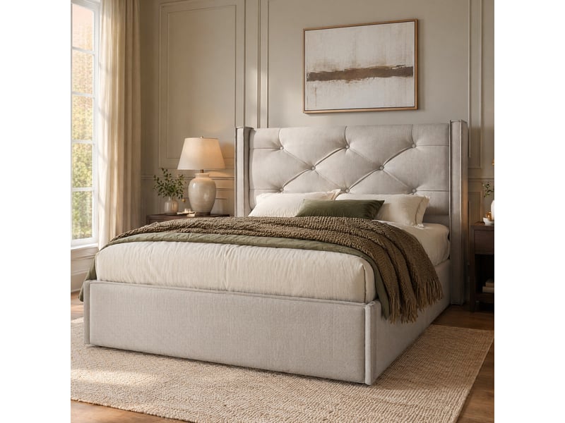 Lit coffre simple 90x200 cm avec sommier relevable, coton gris clair - Conforama C