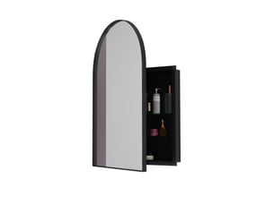 Meuble miroir mural encastrable avec 2 étagères en verre réglables, cadre métallique noir, pour salle de bain
