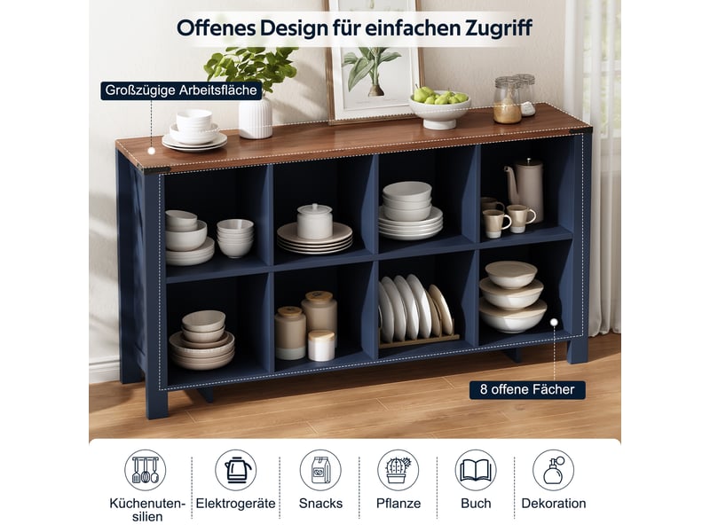  Meuble de rangement à 8 compartiments en mdf coloris bleu 140 x 34 x 75 cm N635P492550B - Conforama E