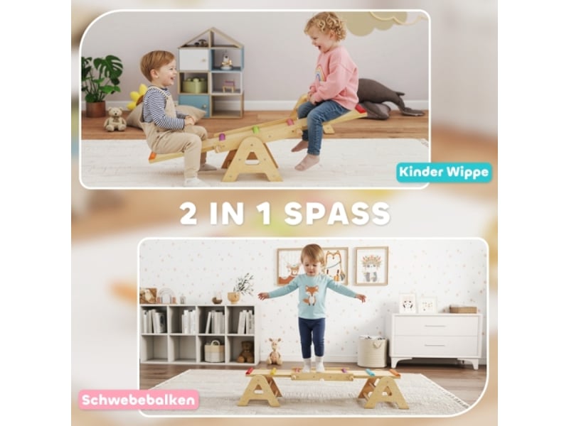 Wippe balance enfant 2 en 1 en bois, planche d’équilibre, balançoire, 133x38x24 cm - Conforama D