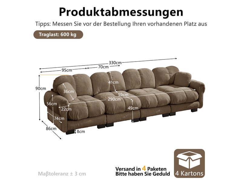 Canapé modulaire avec coussins épais et dossier ergonomique - lpospi - chenille marron 330 × 86 × 90 cm - Conforama D