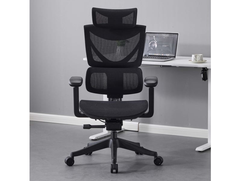 Fauteuil de bureau ergonomique noir en mesh, dossier et accoudoirs réglables  - Conforama B
