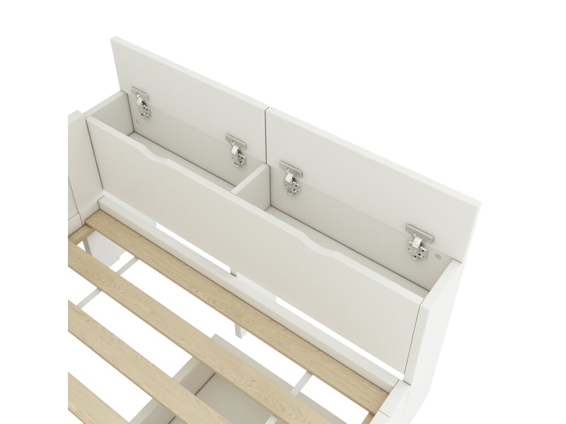Lit simple 90x200 cm avec rangement, blanc, sans matelas - Conforama R