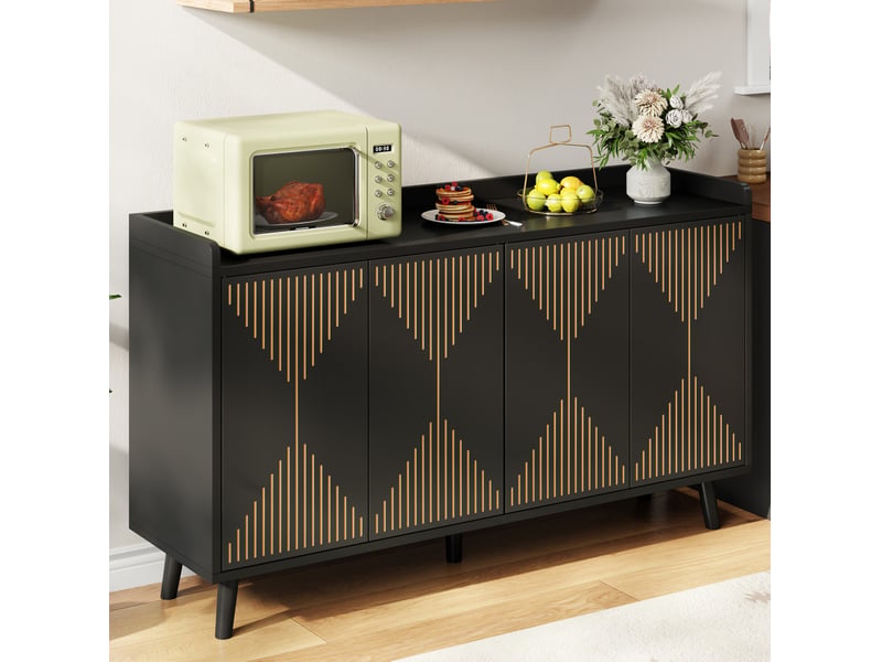 Buffet 140x40x84 cm 4 portes avec étagères réglables noir - Conforama B