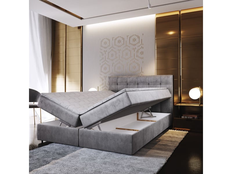  Boxspring glos 200x200 cm, lit complet avec matelas, noir  - Conforama C