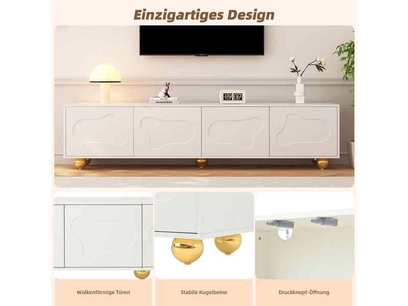  Meuble tv 180x40x50, design nuage cartoon avec 2 placards et 5 pieds supportant 60kg pour tv 75 meuble tv avec rangement  - Conforama D