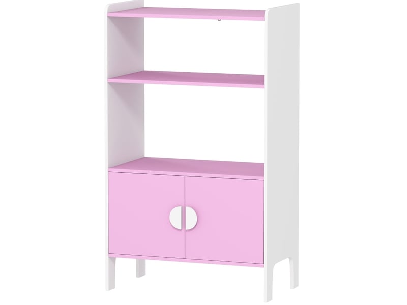 Bibliothèque enfant 60 x 35 x 100 cm rose et blanche en bois, 2 étagères, 2 placards, kit anti-basculement - Conforama A