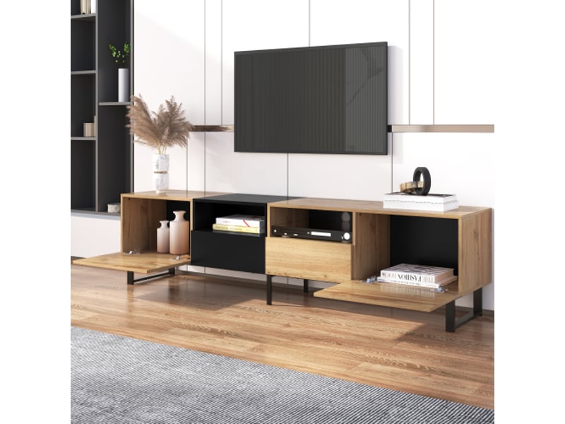  Meuble tv naturel 190 cm mdf meuble tv bois clair - Conforama E