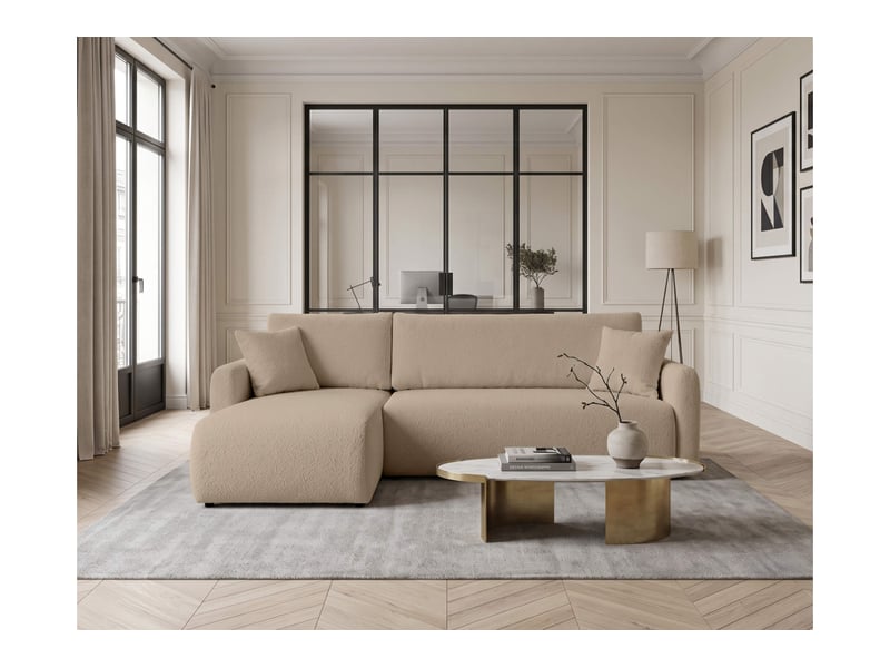  Alya - canapé d'angle convertible et réversible 3 places accoudoirs fins en bouclette  - Conforama B